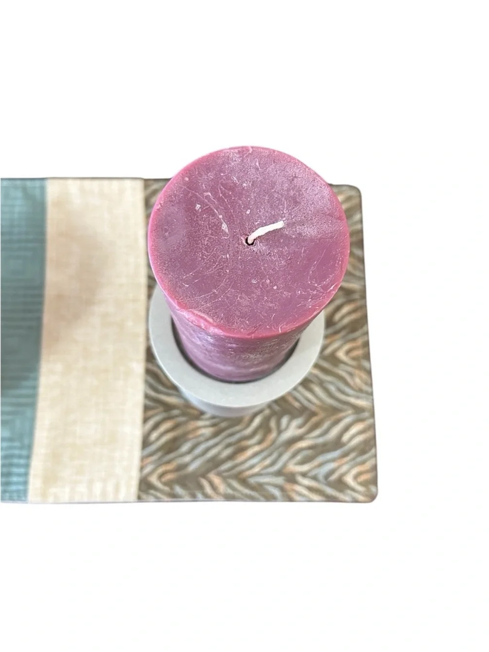 Pottery Barn Plum Pillar Candle with Silver Holder